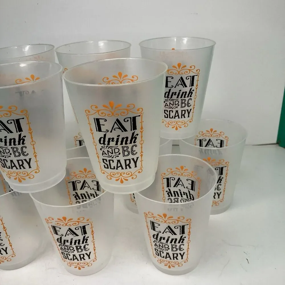 12 Eat Drink And Be Scary Halloween Party Plastic Cups Set Decor Reusable